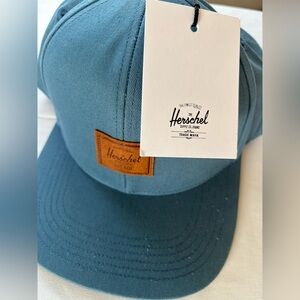 Herschel Slate Blue Five-Panel Cap with Red Stripe Liner